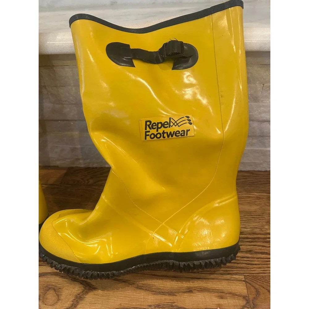 Repel Footwear Mens Yellow Rubber Rain Boots Waterproof Work Tall Size 11